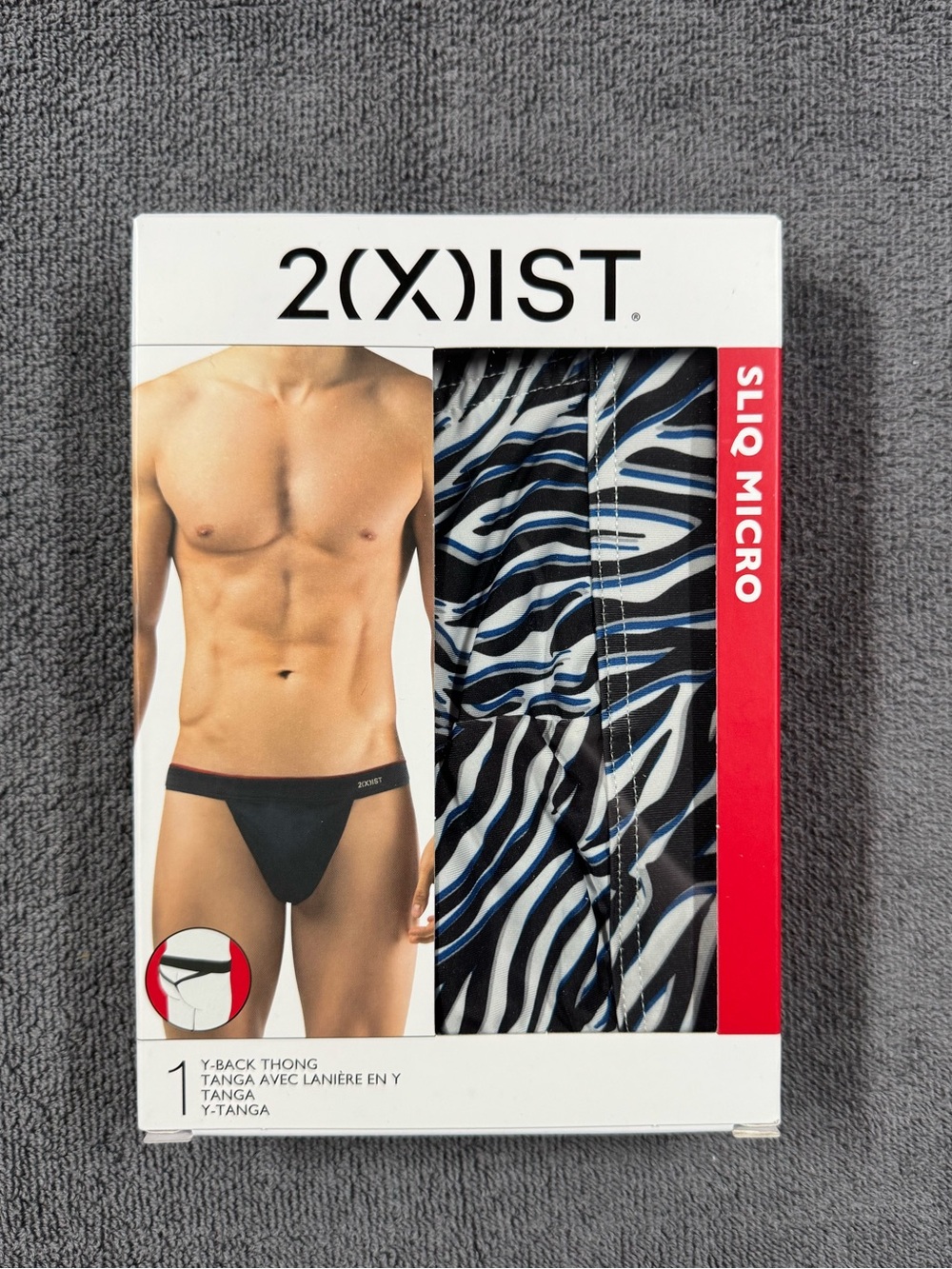 Men's 2xist Sliq Micro y-back thong in bright zebra stripe
